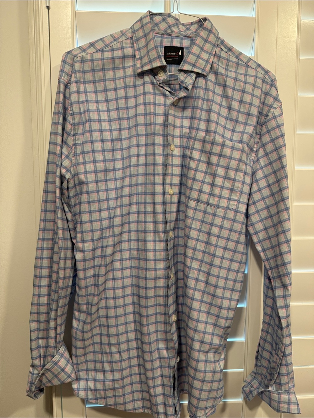 johnnie-O Men's Light Blue & Pink Plaid Dress Shirt